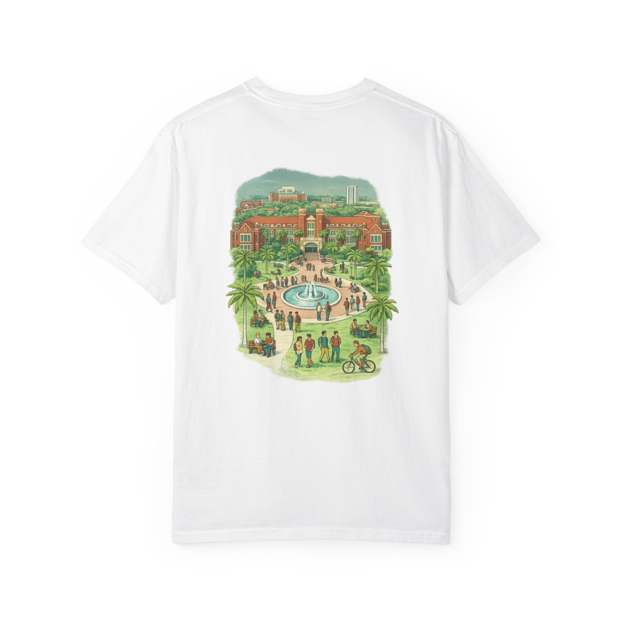Florida State Campus Skyline T-Shirt — Vintage FSU Architecture & Westcott Fountain Scene