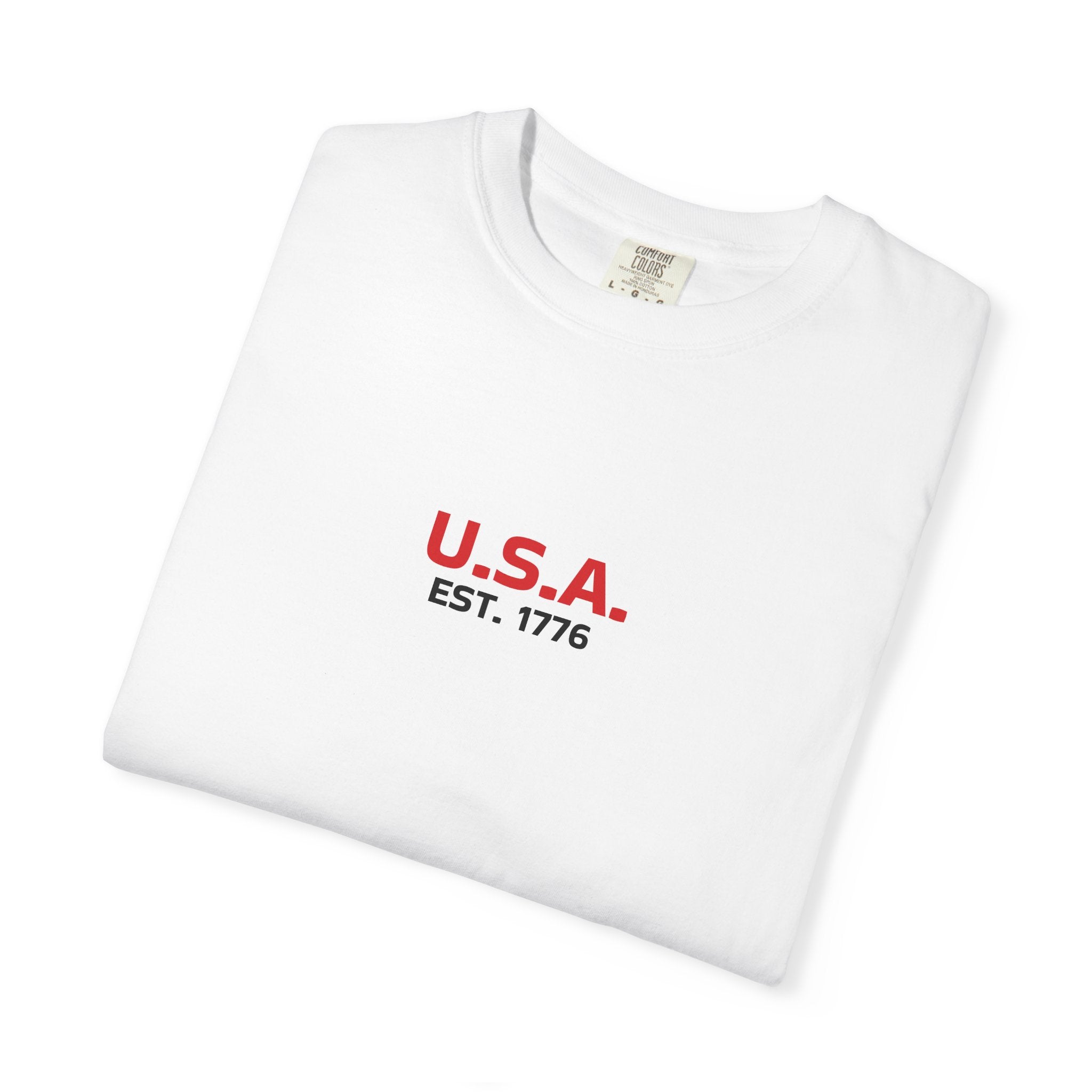 USA Flag T-Shirt — Minimal American Flag Tee with U.S.A. Chest Print