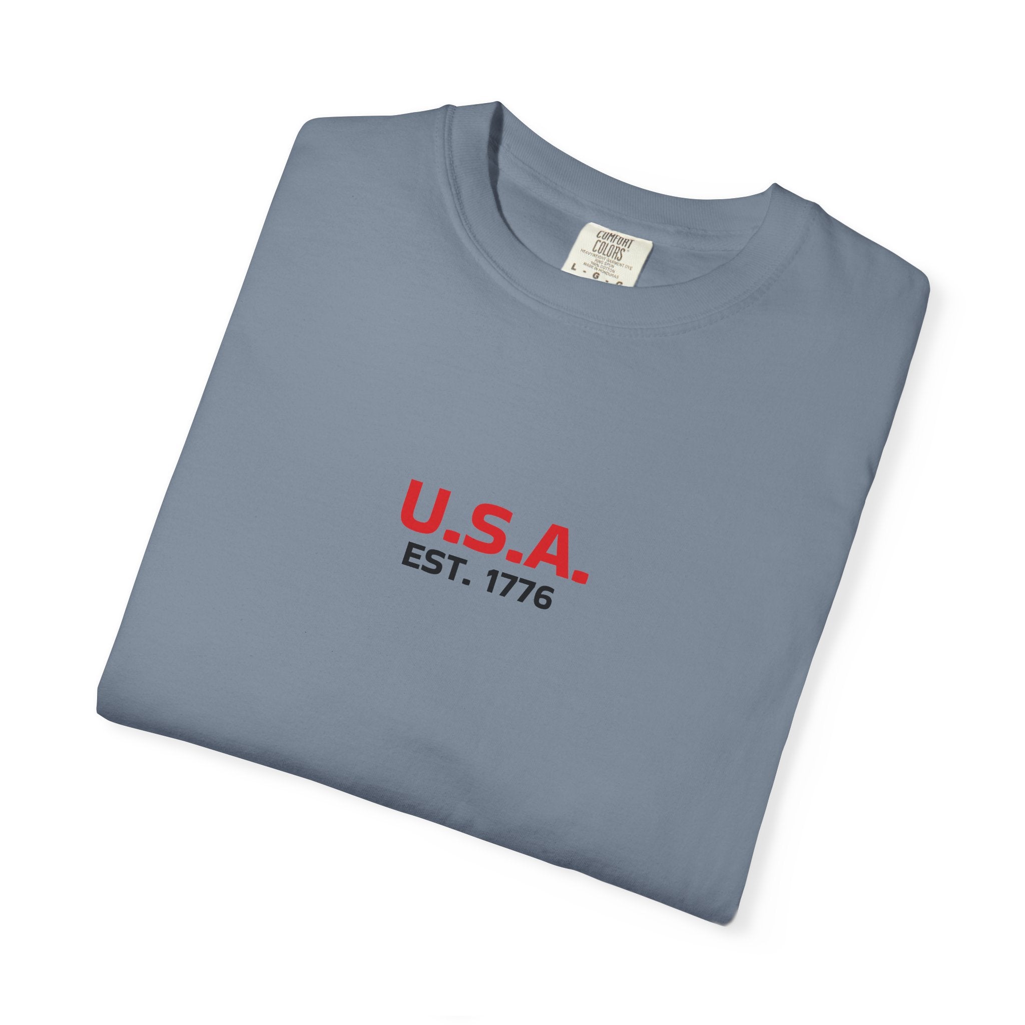 USA Flag T-Shirt — Minimal American Flag Tee with U.S.A. Chest Print