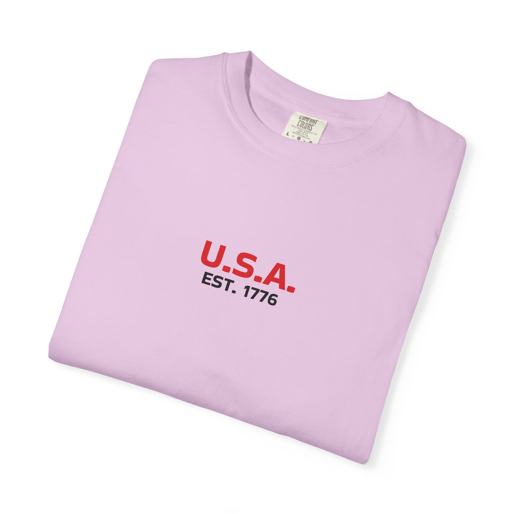 USA Flag T-Shirt — Minimal American Flag Tee with U.S.A. Chest Print