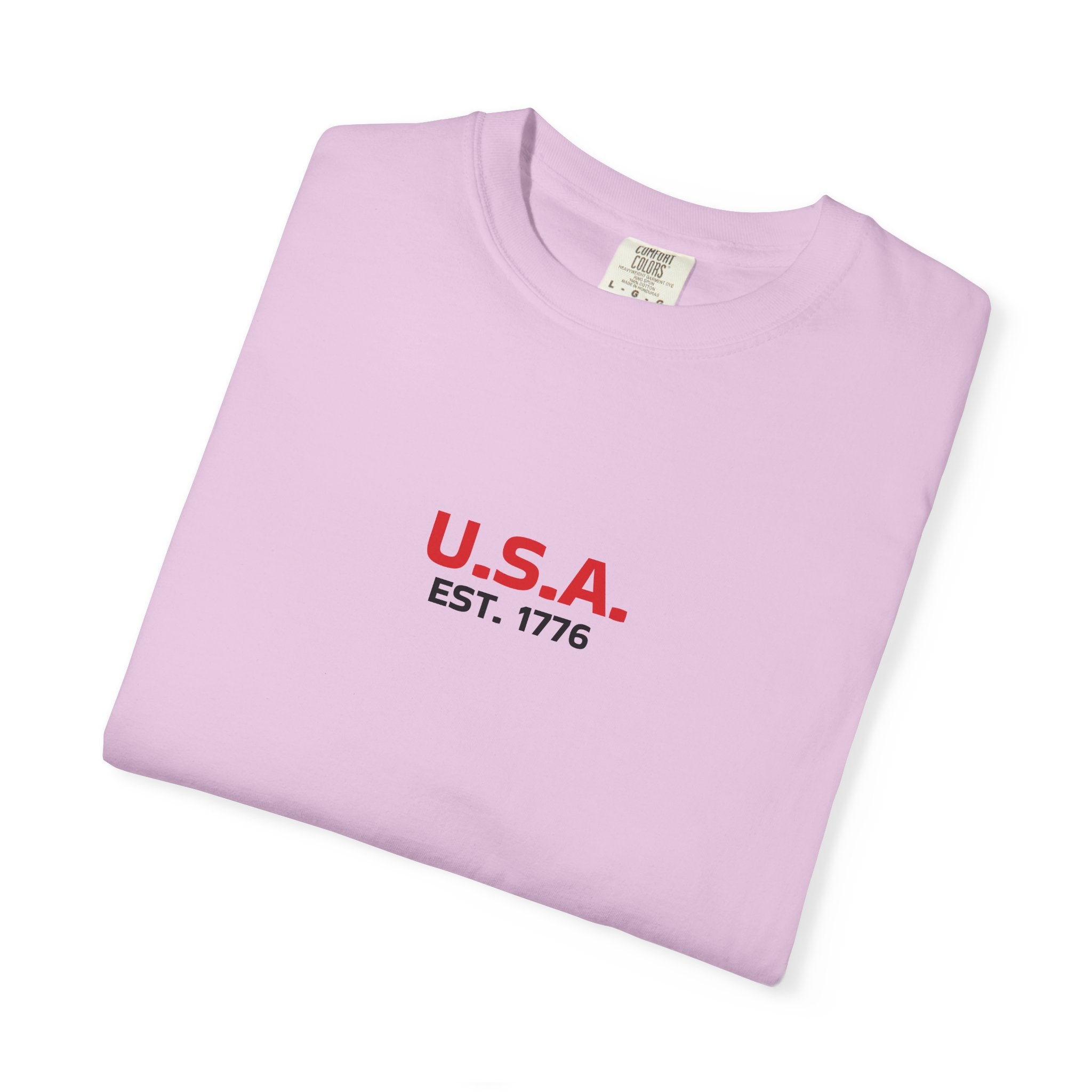 USA Flag T-Shirt — Minimal American Flag Tee with U.S.A. Chest Print