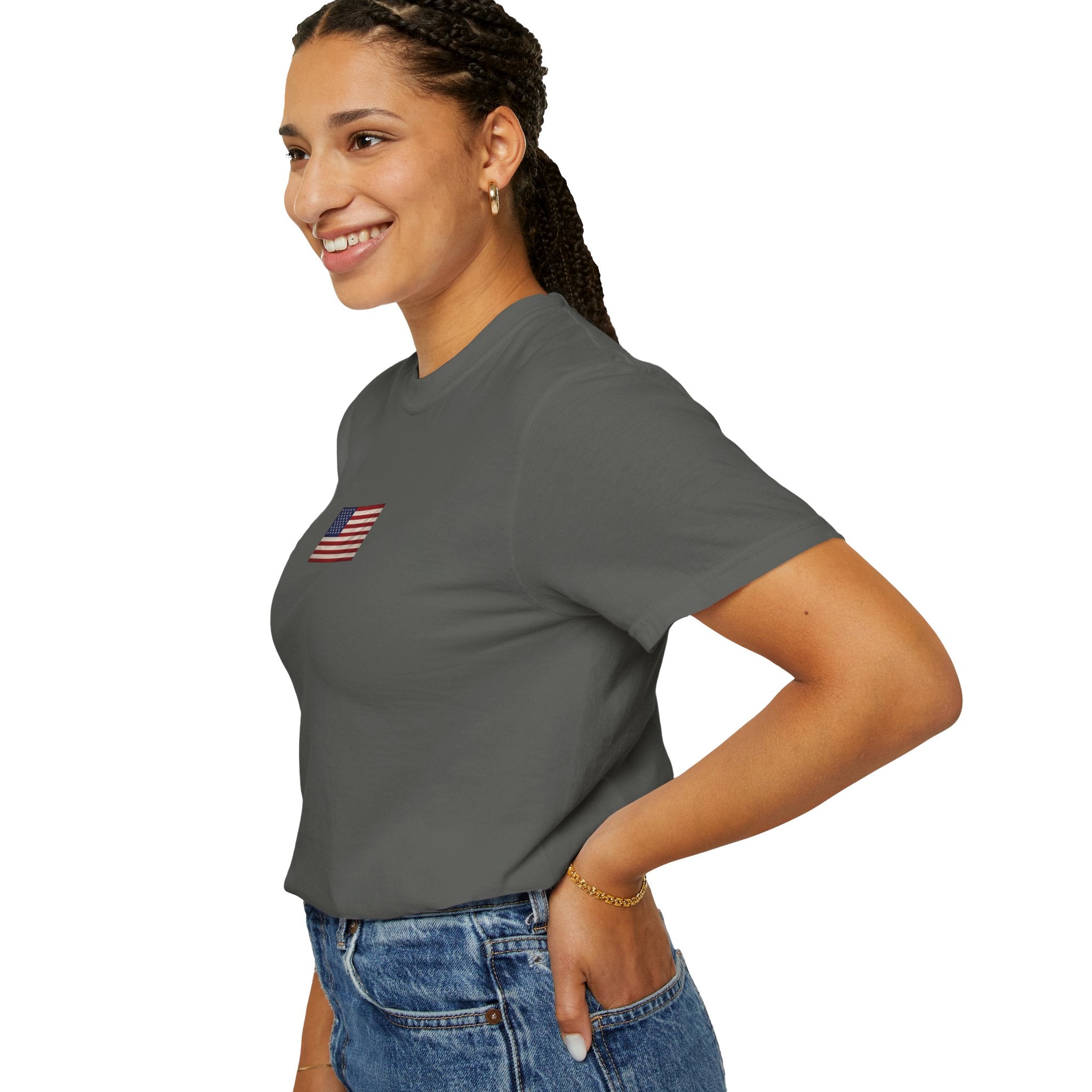 American Flag Chest Tee — Vintage Distressed USA T-Shirt