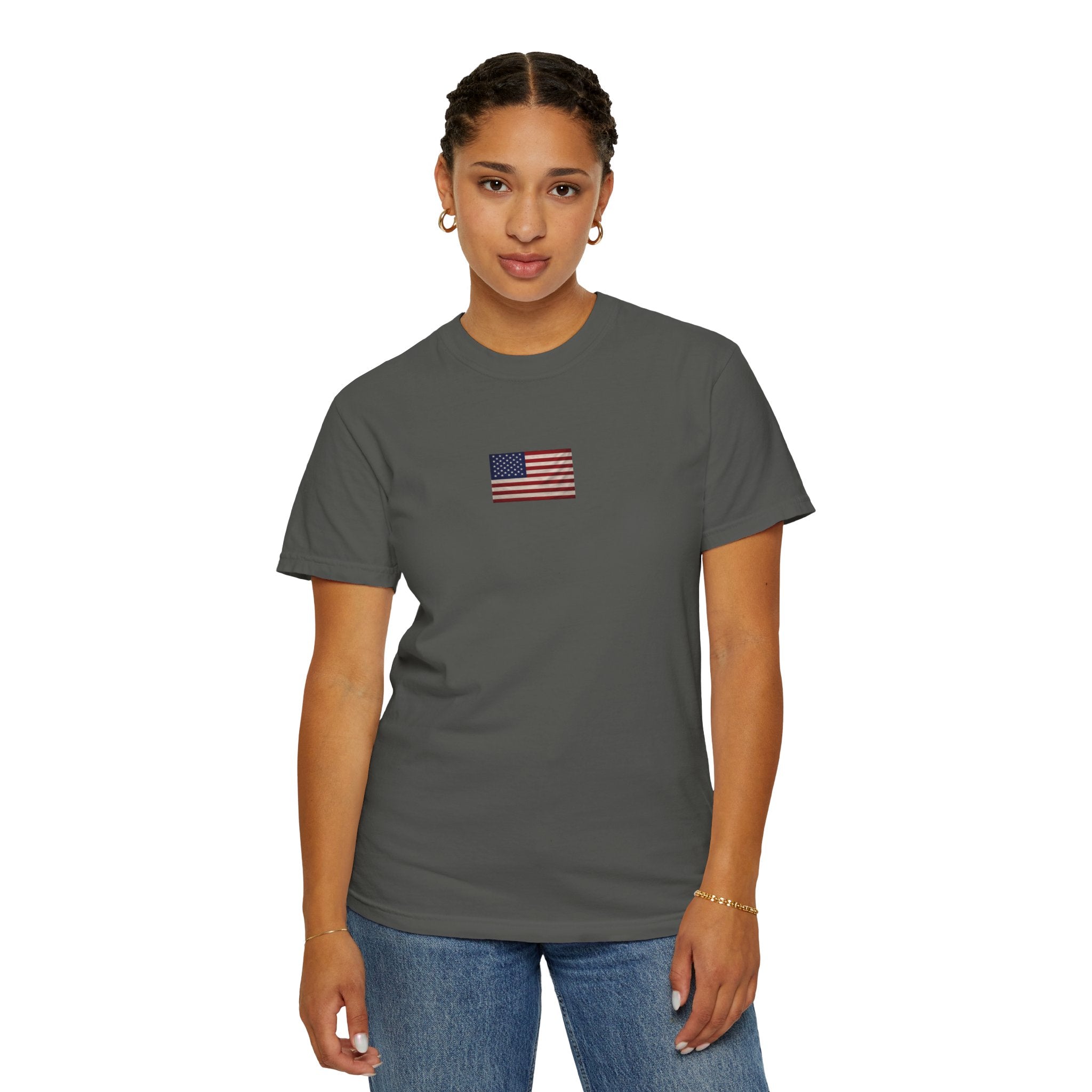 American Flag Chest Tee — Vintage Distressed USA T-Shirt