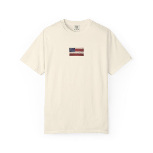 American Flag Chest Tee — Vintage Distressed USA T-Shirt